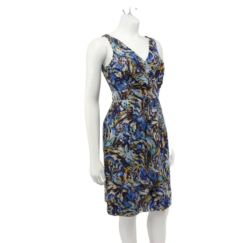 Anthropologie Moulinette Soeurs Oak Apple Blue Green Swirl Silk Wrap Dress Size